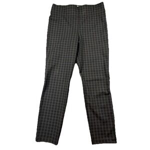 Max Studio Plaid Pull On Pants Women's L Black Gray Stretch NWT